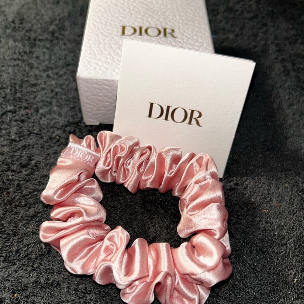 Dior Pink Satin Hair Scrunchie with Branded Tab